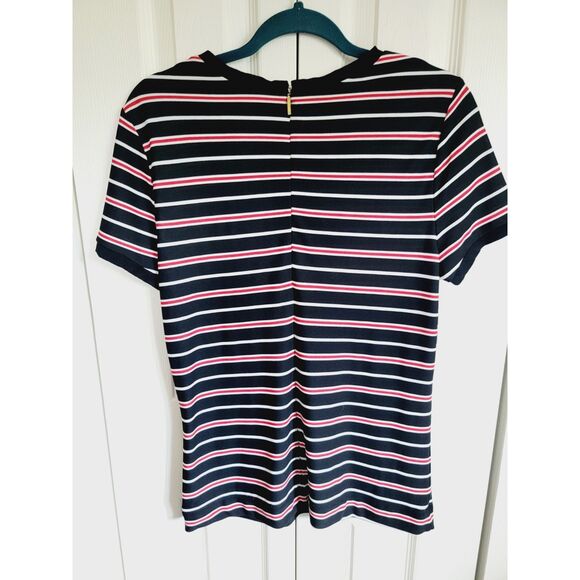 Lauren Ralph Lauren L Shirt Women's R/W/B Striped Short Sleeve Pullover Rear Zip - Picture 2 of 6